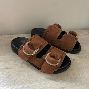 Ganni Suede Buckle Slides Sandals EY 36